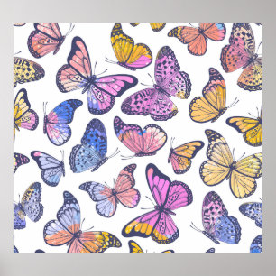 Affiche Papillons Aquarelle : Pastel Vintage Motif.
