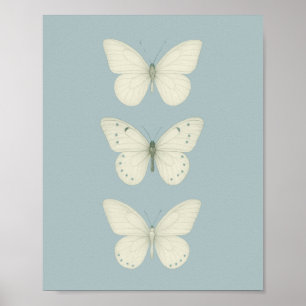 Affiche Papillons blancs en bleu - Mur Vintage vertical
