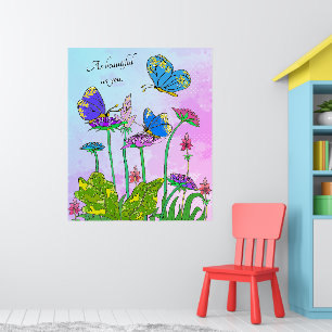 Affiche Papillons bleus et violets Jardin Floral - Nature