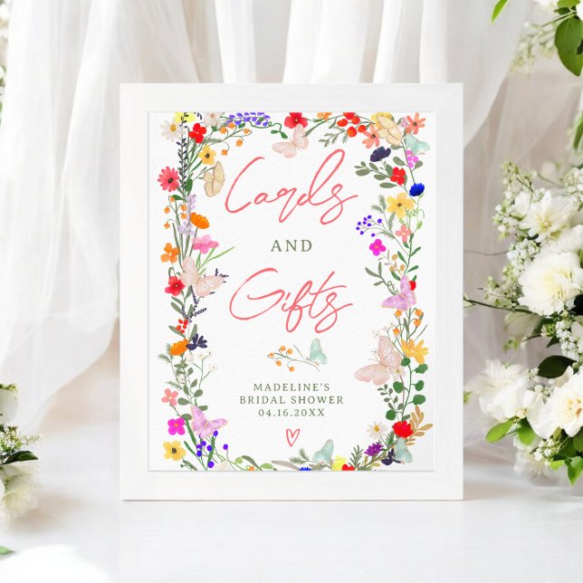 Affiche Papillons boho brillant sauvage abat signe de la m (Butterflies boho bright wild lowers bridal sign)