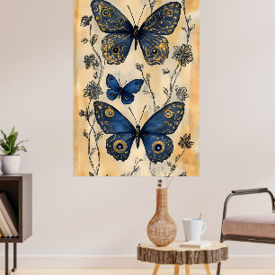 Affiche Papillons de style japonais,