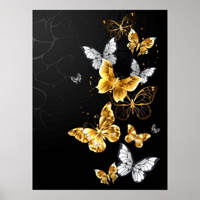 Affiche Papillons dorés et blancs (Devant)