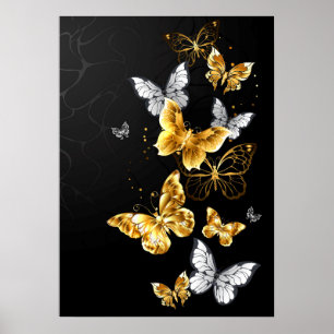 Affiche Papillons dorés et blancs