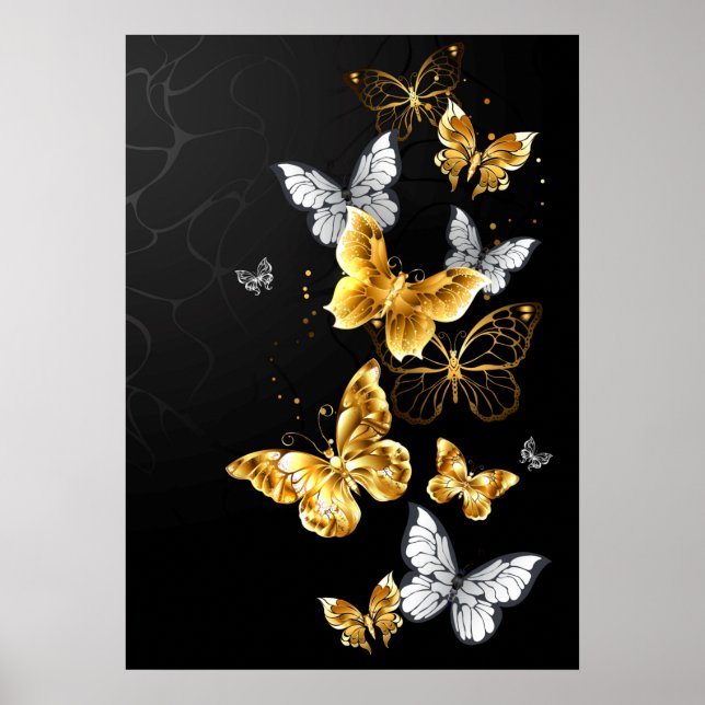 Affiche Papillons dorés et blancs (Devant)