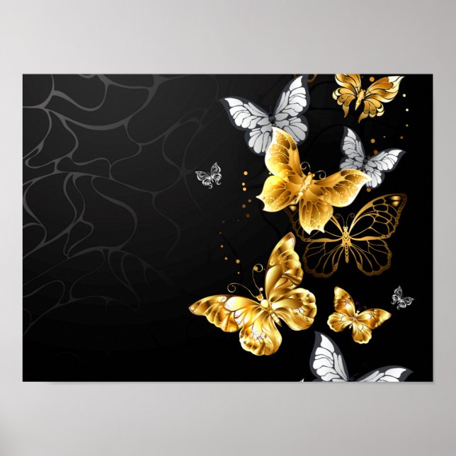 Affiche Papillons dorés et blancs (Devant)