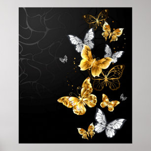 Affiche Papillons dorés et blancs