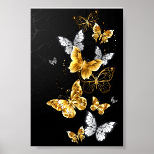 Affiche Papillons dorés et blancs