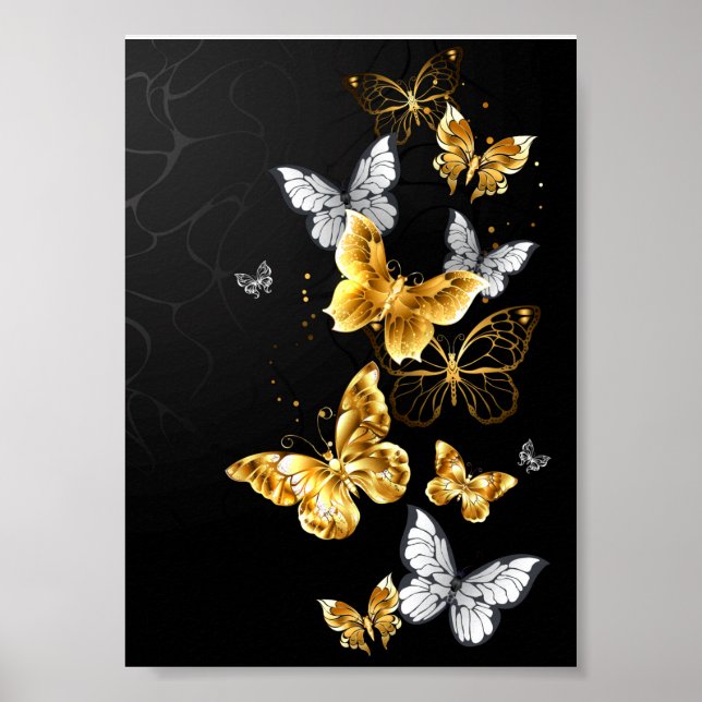 Affiche Papillons dorés et blancs (Devant)