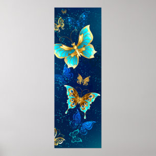Affiche Papillons dorés sur fond bleu