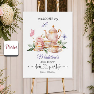 Affiche Papillons élégants de la fête du thé Baby Shower d