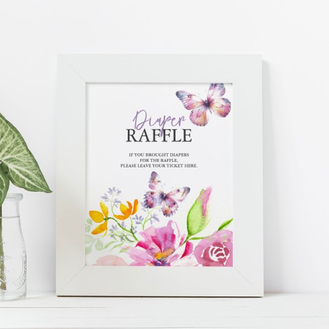 Affiche Papillons et berceuses Baby shower de trèfle de co (Purple butterfly baby shower theme butterfly and floral watercolor art by Victoria Grigaliunas)