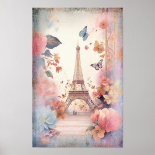 Affiche Papillons et Fleurs de la Tour Eiffel