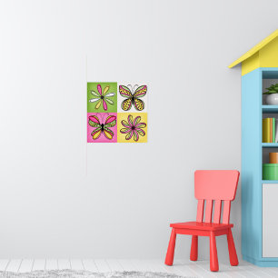 Affiche Papillons et fleurs Pop Art
