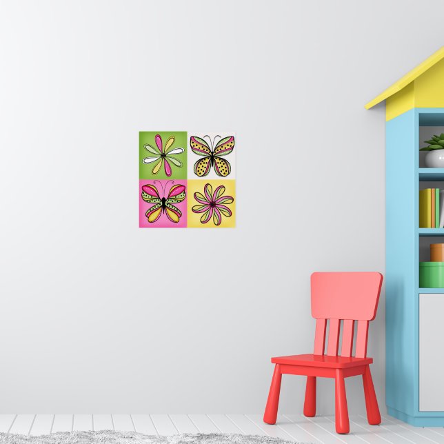 Affiche Papillons et fleurs Pop Art (Pépinière 1)