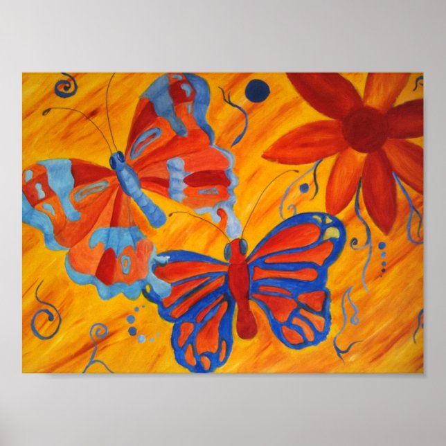 Affiche papillons et fleurs Toile Imprimer (Devant)
