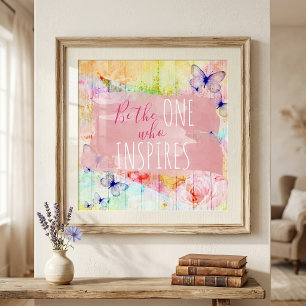 Affiche Papillons et roses Shabby Chic sur citation en boi