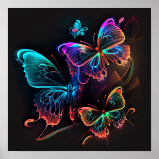 Affiche Papillons étincelants Neon