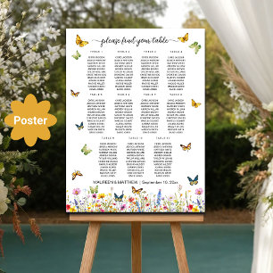 Affiche Papillons fleur sauvage 11 Tables Siège Mariage