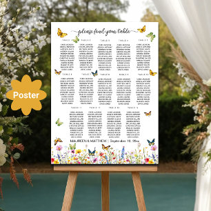 Affiche Papillons fleur sauvage 14 Tables Siège Mariage