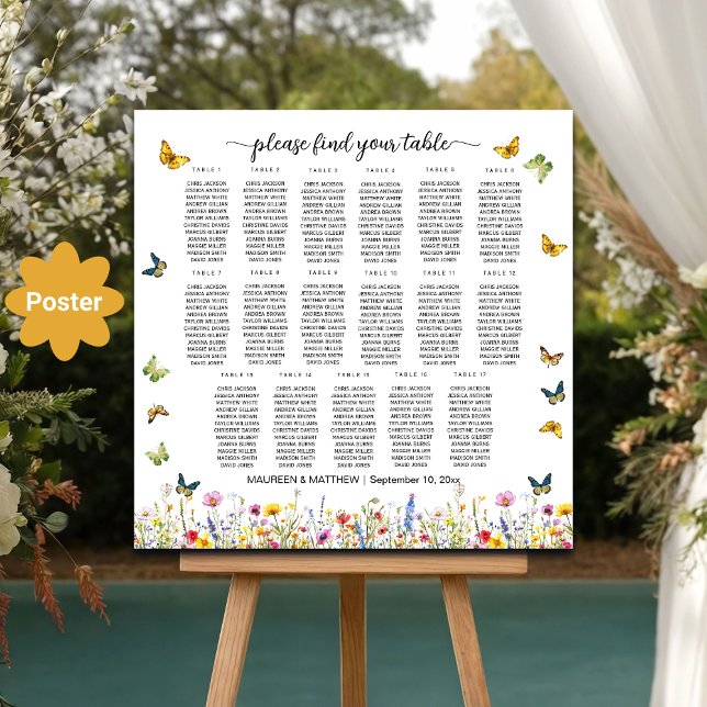 Affiche Papillons fleur sauvage 17 Tables Siège Mariage (Créateur téléchargé)