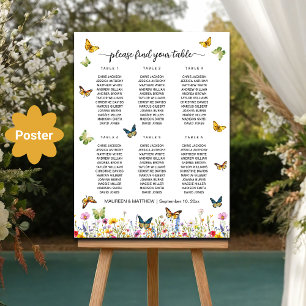 Affiche Papillons fleur sauvage 6 Tables Siège Mariage