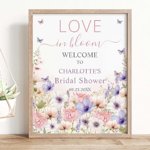 Affiche Papillons Fleur Sauvage Rose Violet Amour en Fleur