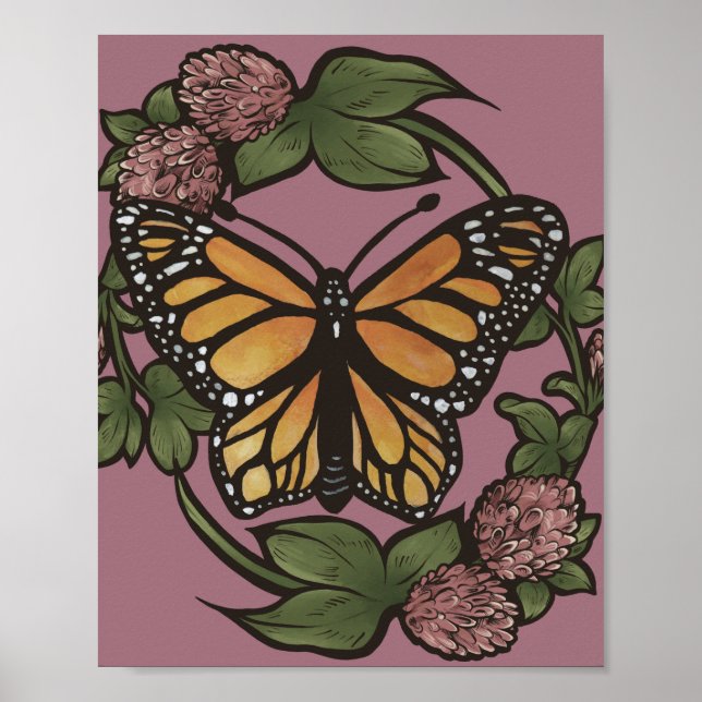 Affiche Papillons Monarque rouge Clover Papillons du jardi (Devant)