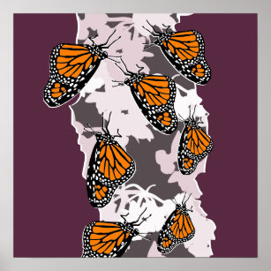 Affiche Papillons monarques d'insectes stylisés Violet ora