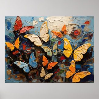 Affiche Papillons Mouches Parmi La Peinture Nature Vibrant