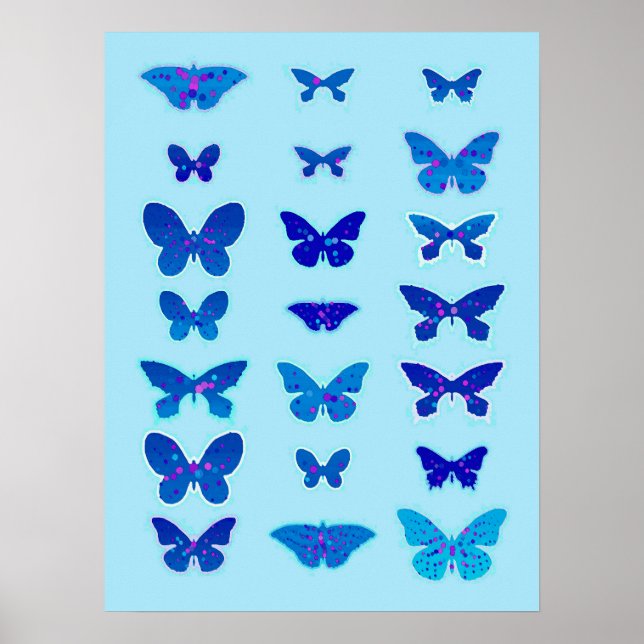 Affiche Papillons mouchetés, Cobalt et Sky Blue (Devant)