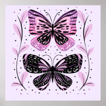 Papillons noirs, roses, violets
