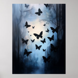 Affiche Papillons noirs spectaculaires Ciel bleu Art Abstr
