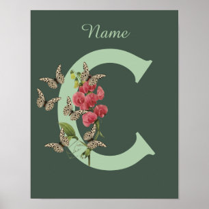Affiche Papillons Pois doux Monogramme C initial Nom