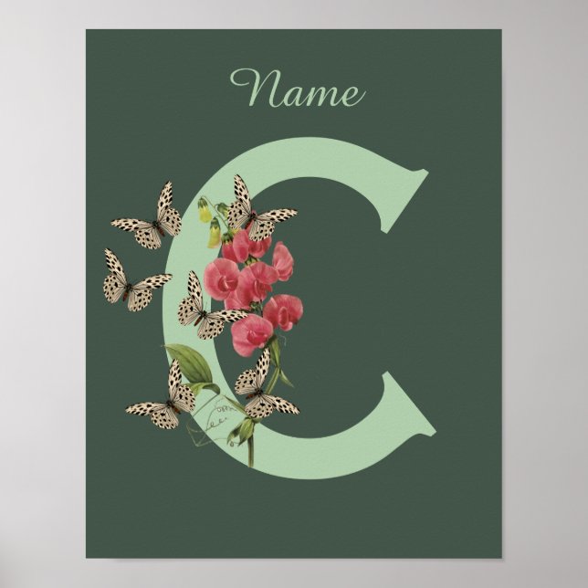 Affiche Papillons Pois doux Monogramme C initial Nom (Devant)