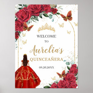 Affiche Papillons rouges Floral Quinceañera Princess Gold