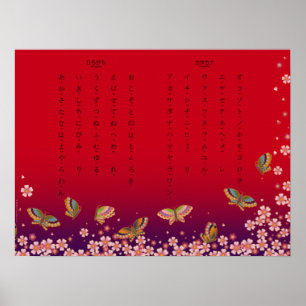Affiche Papillons & Sakura Hiragana Katakana Japonais
