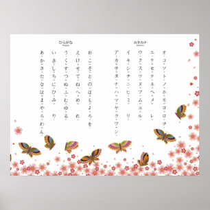 Affiche Papillons & Sakura Hiragana Katakana Po japonais