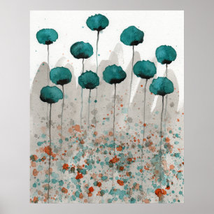 Affiche Papillons turquoises et gris, Aquarelle Fleurs Mur