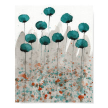Papillons turquoises et gris, Aquarelle Fleurs Mur