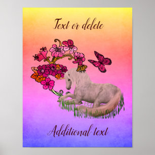 Affiche Papillons Unicorne Et Fleurs Personnalisés