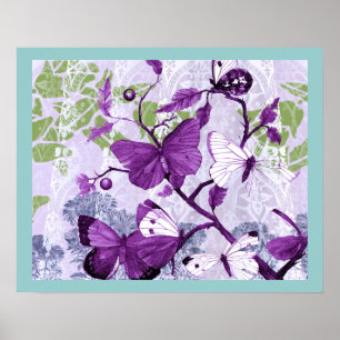 Affiche Papillons violets sur une branche