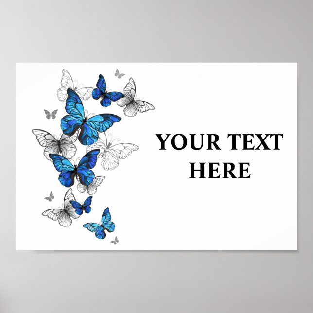 Affiche Papillons volants bleus Morpho (Devant)