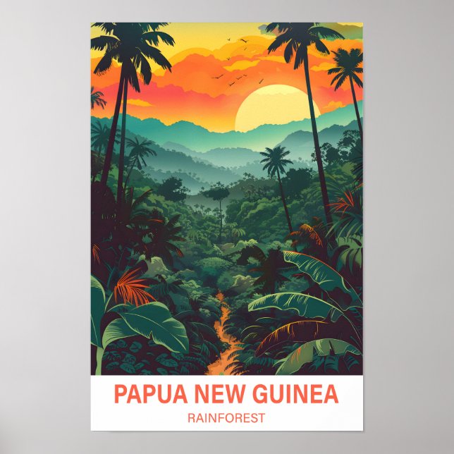 Affiche Papouasie-Nouvelle-Guinée Forêt tropicale Illustra (Devant)