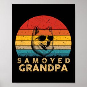 Affiche Papounet Samoyède Rétro Amoureux des Chiens Patte