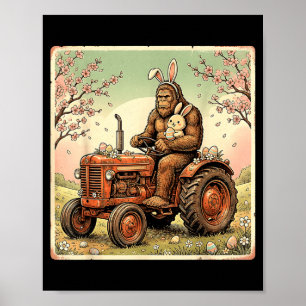 Affiche Pâques bigfoot lapin tracteur drôle printemps