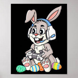 Affiche Pâques Bunny Gamer Amusants OEufs Jeu Jeu Joueur E