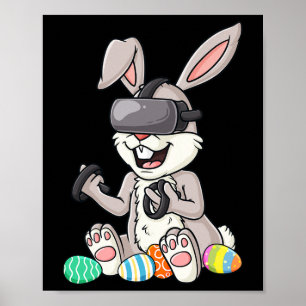 Affiche Pâques Bunny Gamer Amusants OEufs Jeu Jeu Joueur E