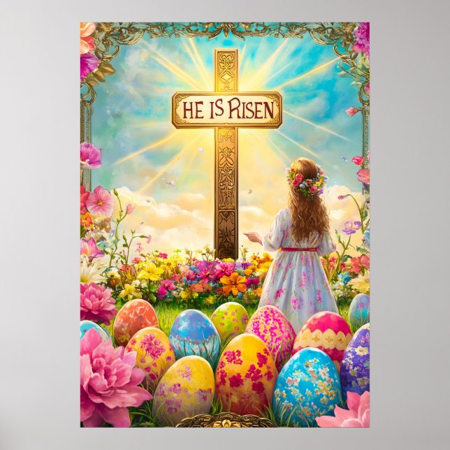 Affiche Pâques Croix de résurrection Il est ressuscité (Devant)