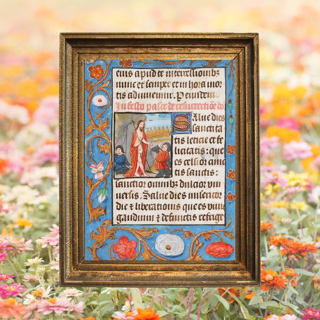 Affiche Pâques de la Résurrection Chrétienne Catholique Mé (Religious Medieval Christian Catholic Resurrection of Jesus Christ is risen Pacha Easter Poster)