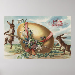 Affiche Pâques GreetingsRabbits par un oeuf décoré